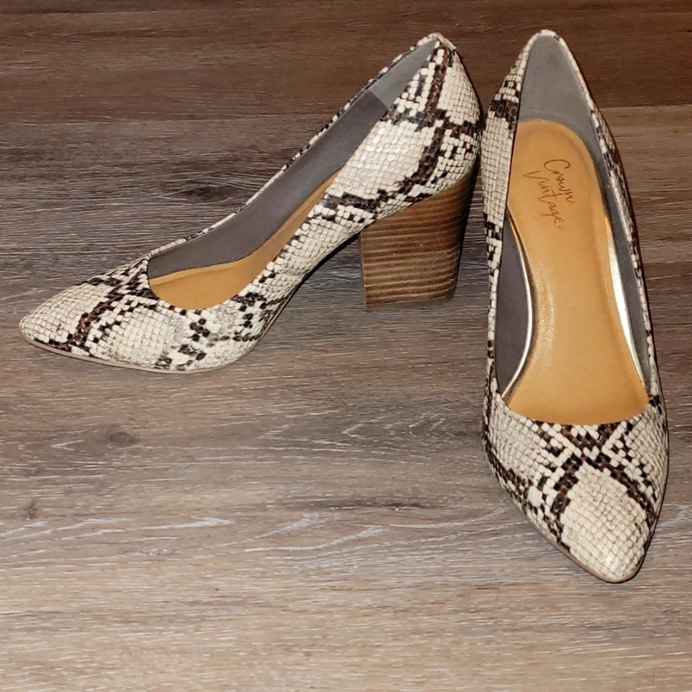 Crown Vintage Snakeskin Block Heels